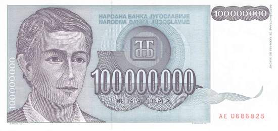 Jugoslawien p124 100 Millionen Dinara 1993